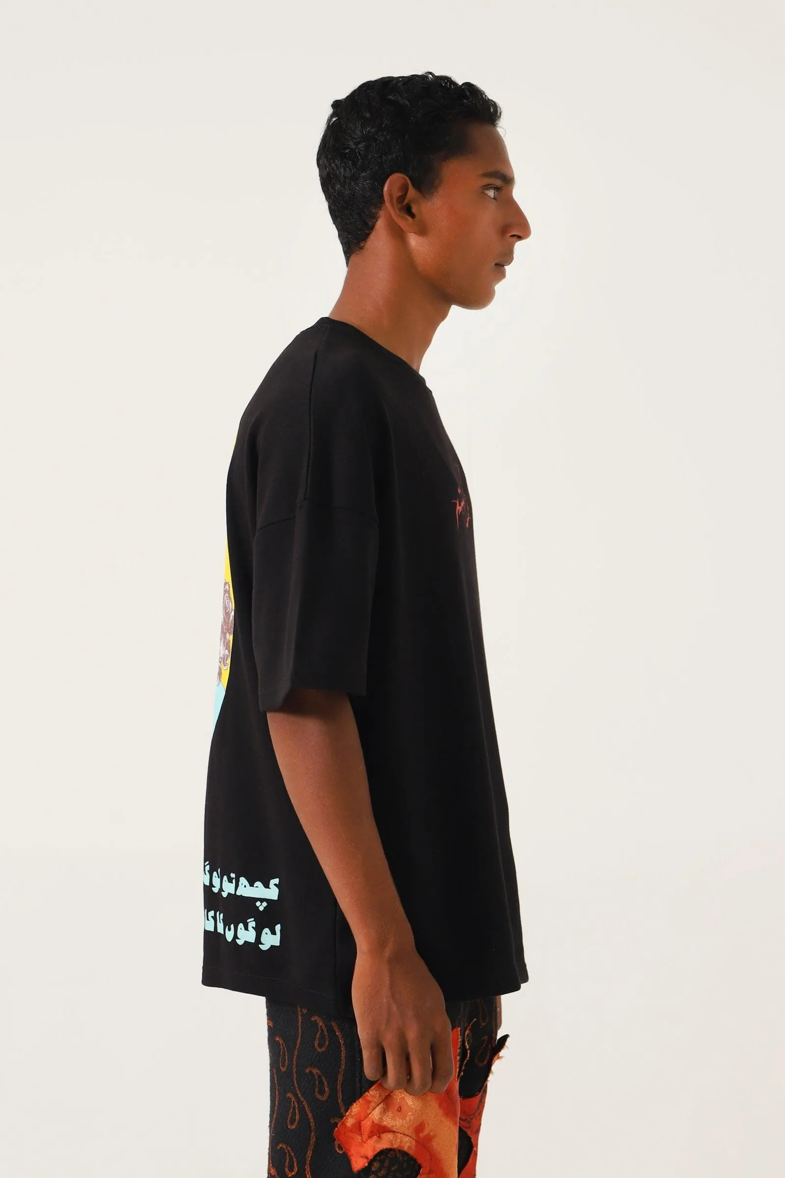 "PEOPLE TALK" PRINTED BLACK T SHIRT