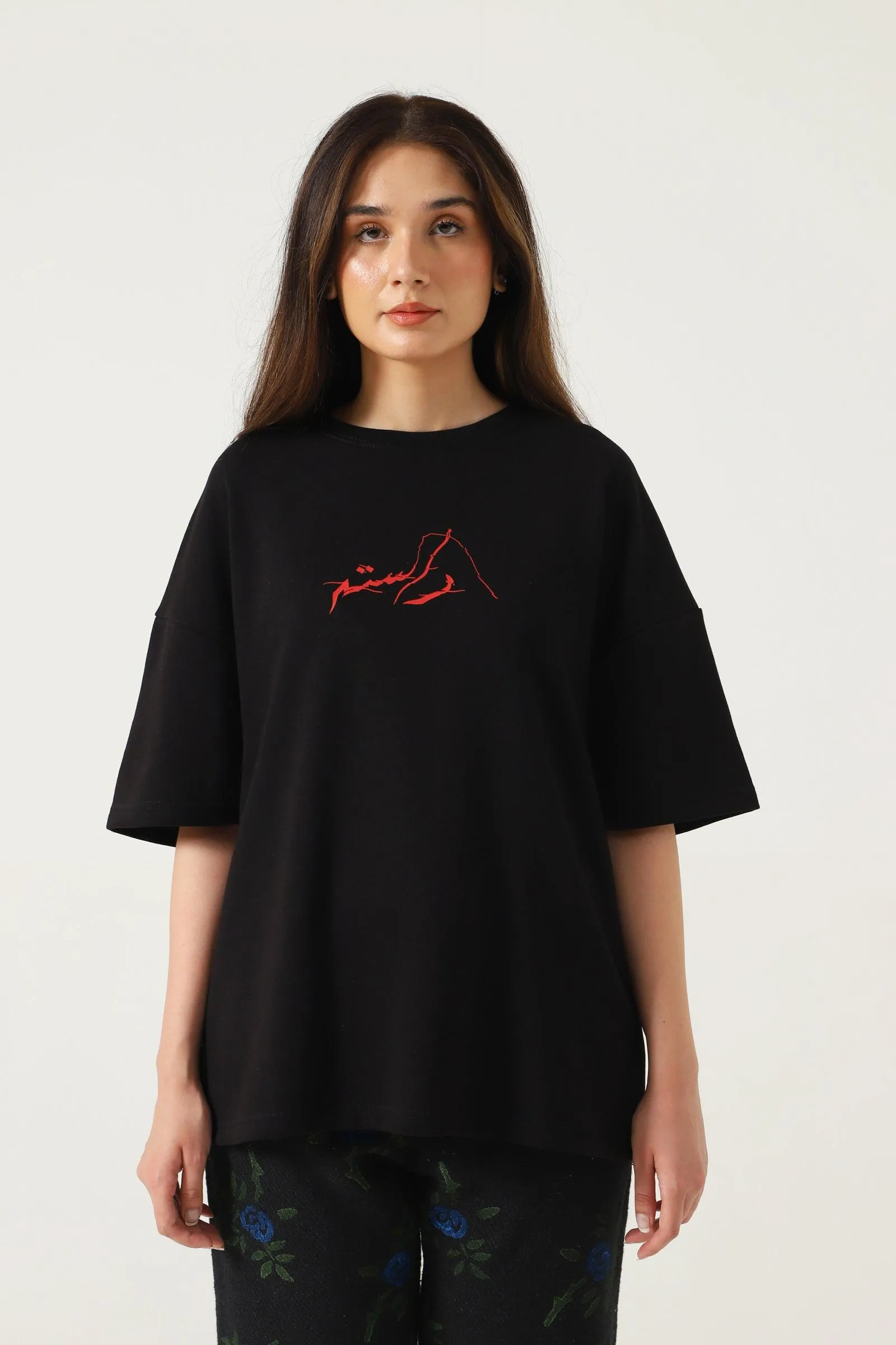 "PEOPLE TALK" PRINTED BLACK T SHIRT
