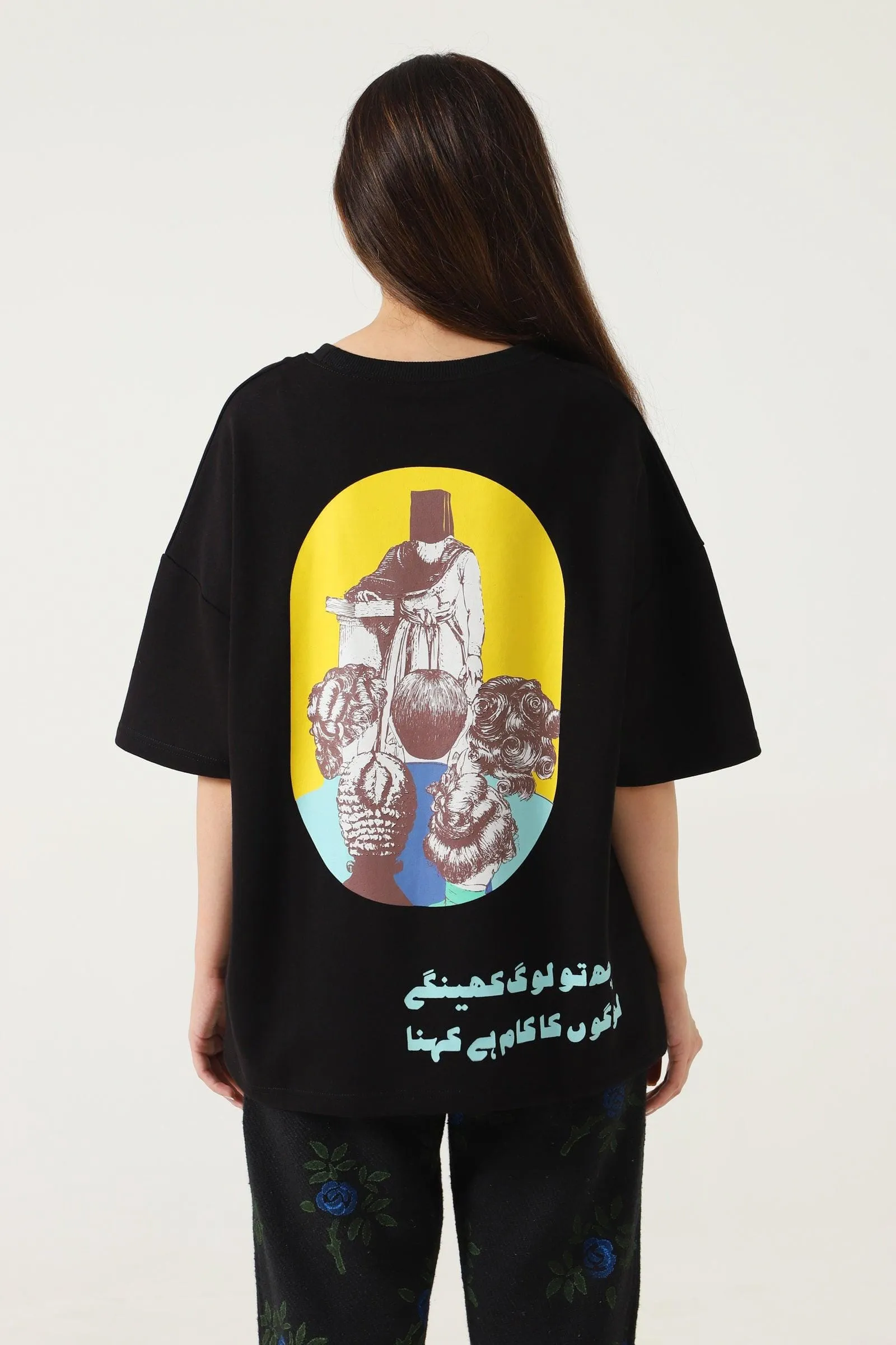 "PEOPLE TALK" PRINTED BLACK T SHIRT