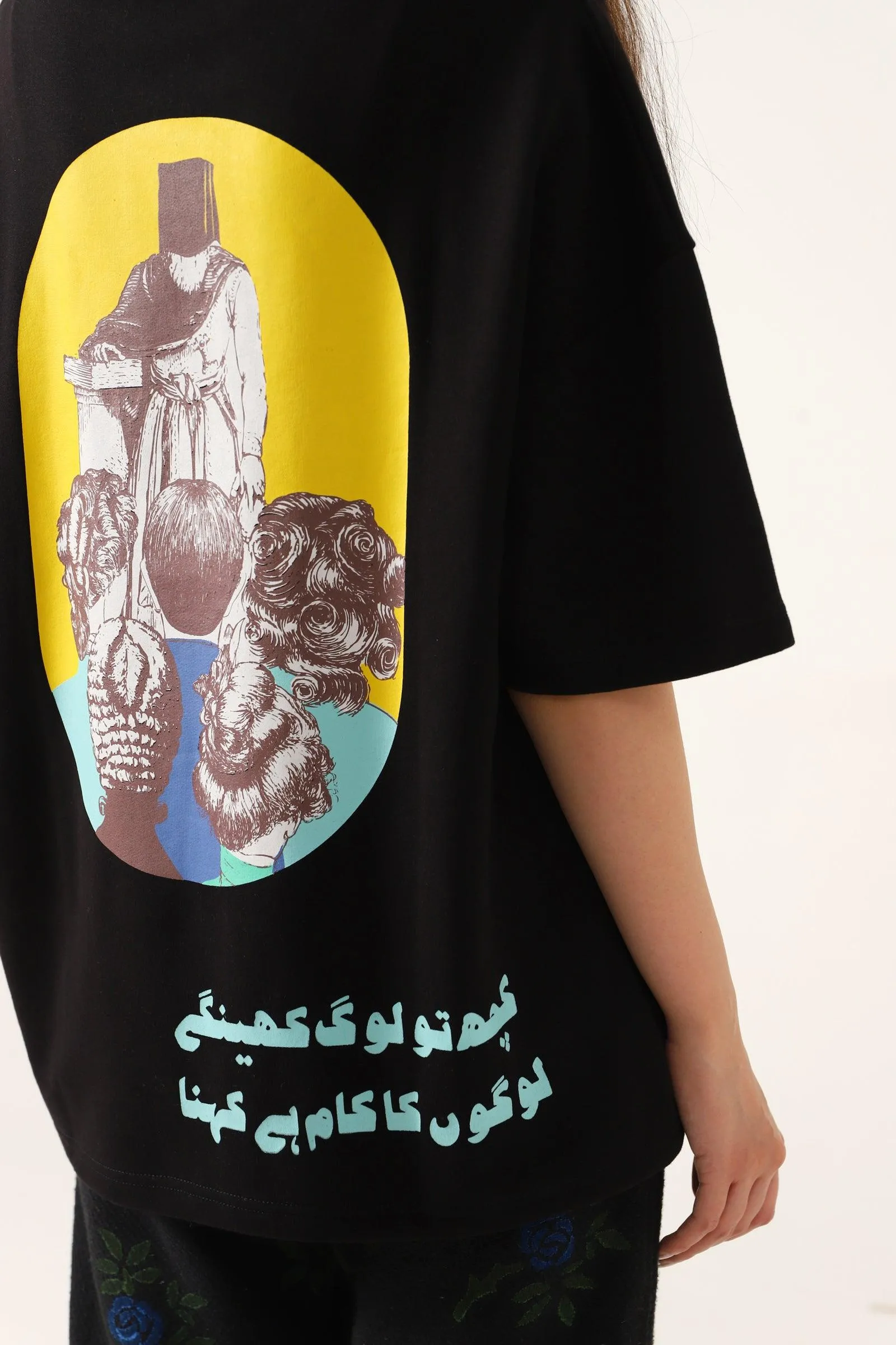 "PEOPLE TALK" PRINTED BLACK T SHIRT
