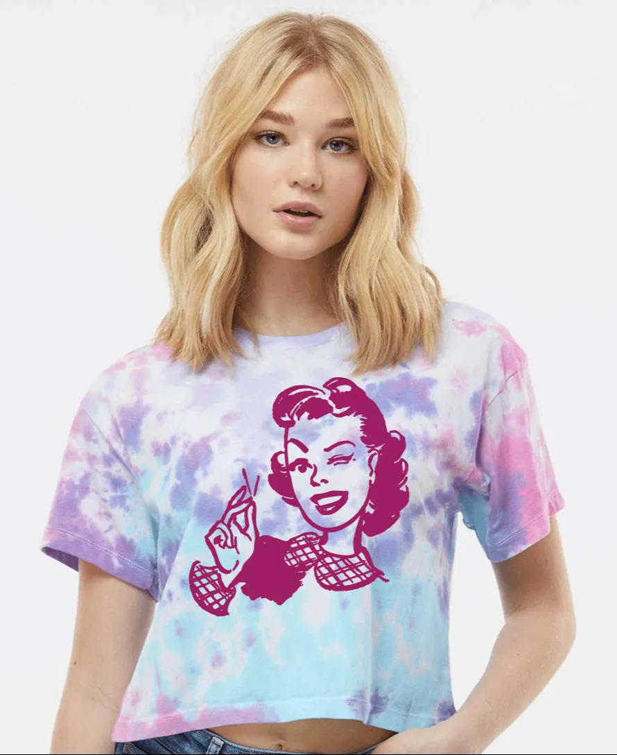 "Winking Lady" Tie-Dye Ladies' Cropped T-Shirt