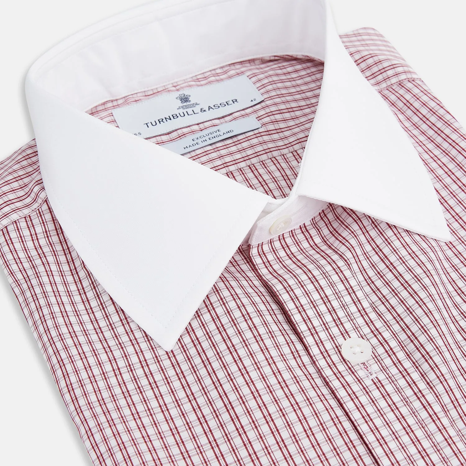 Red Micro Check Shirt with Contrast T&A Collar and Cuffs