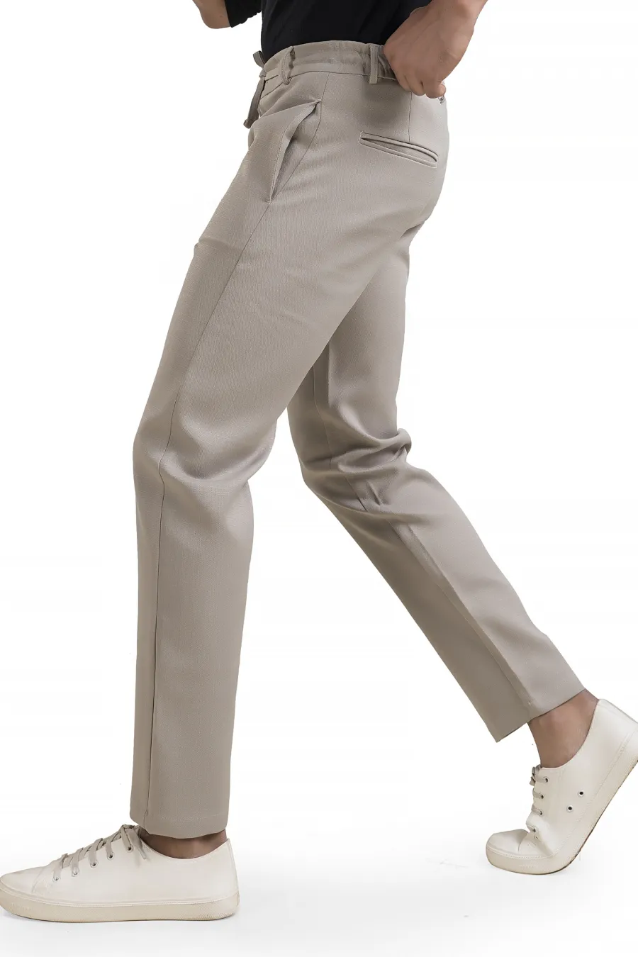 Refined Cement Linen-Look Trouser Pants