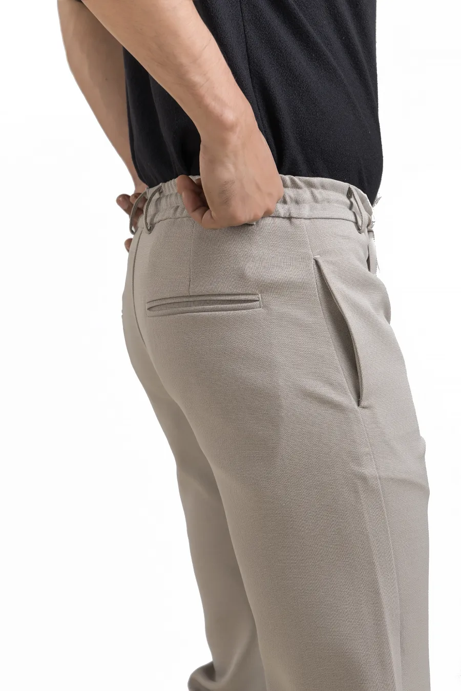 Refined Cement Linen-Look Trouser Pants