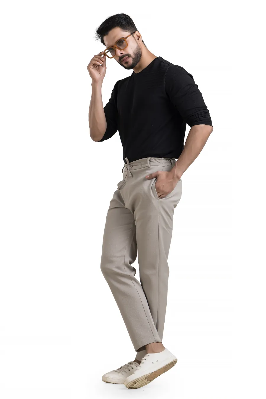 Refined Cement Linen-Look Trouser Pants