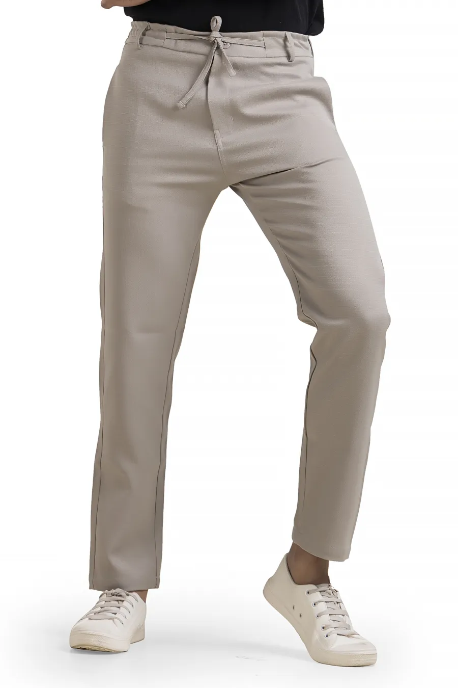 Refined Cement Linen-Look Trouser Pants