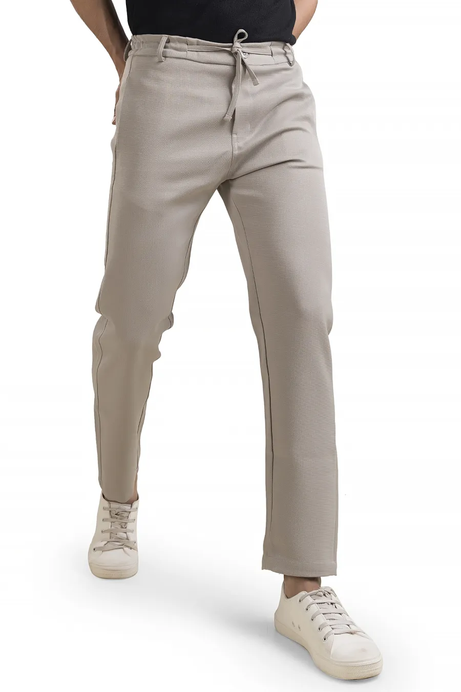 Refined Cement Linen-Look Trouser Pants