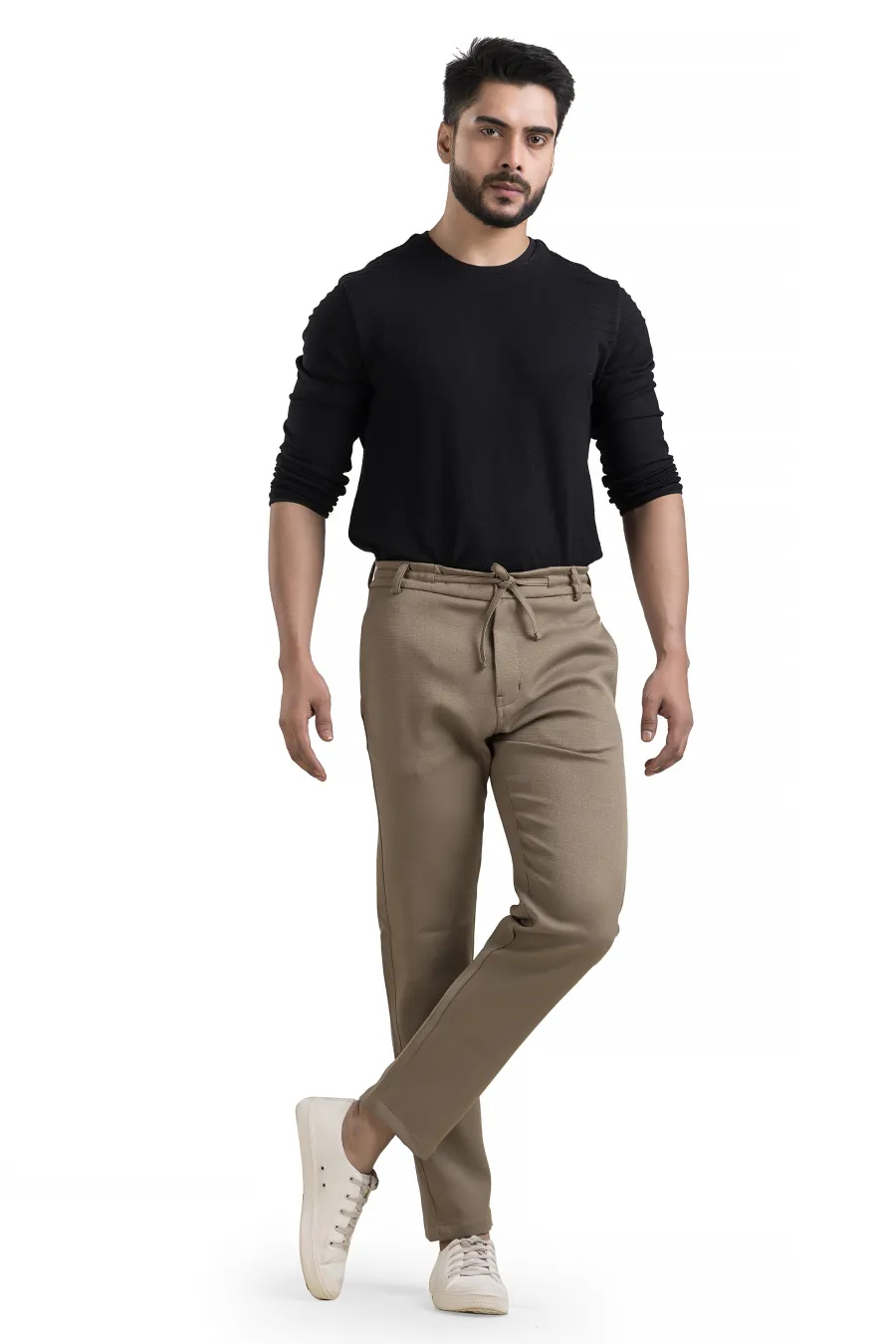 Refined Khaki Linen-Look Trouser Pants