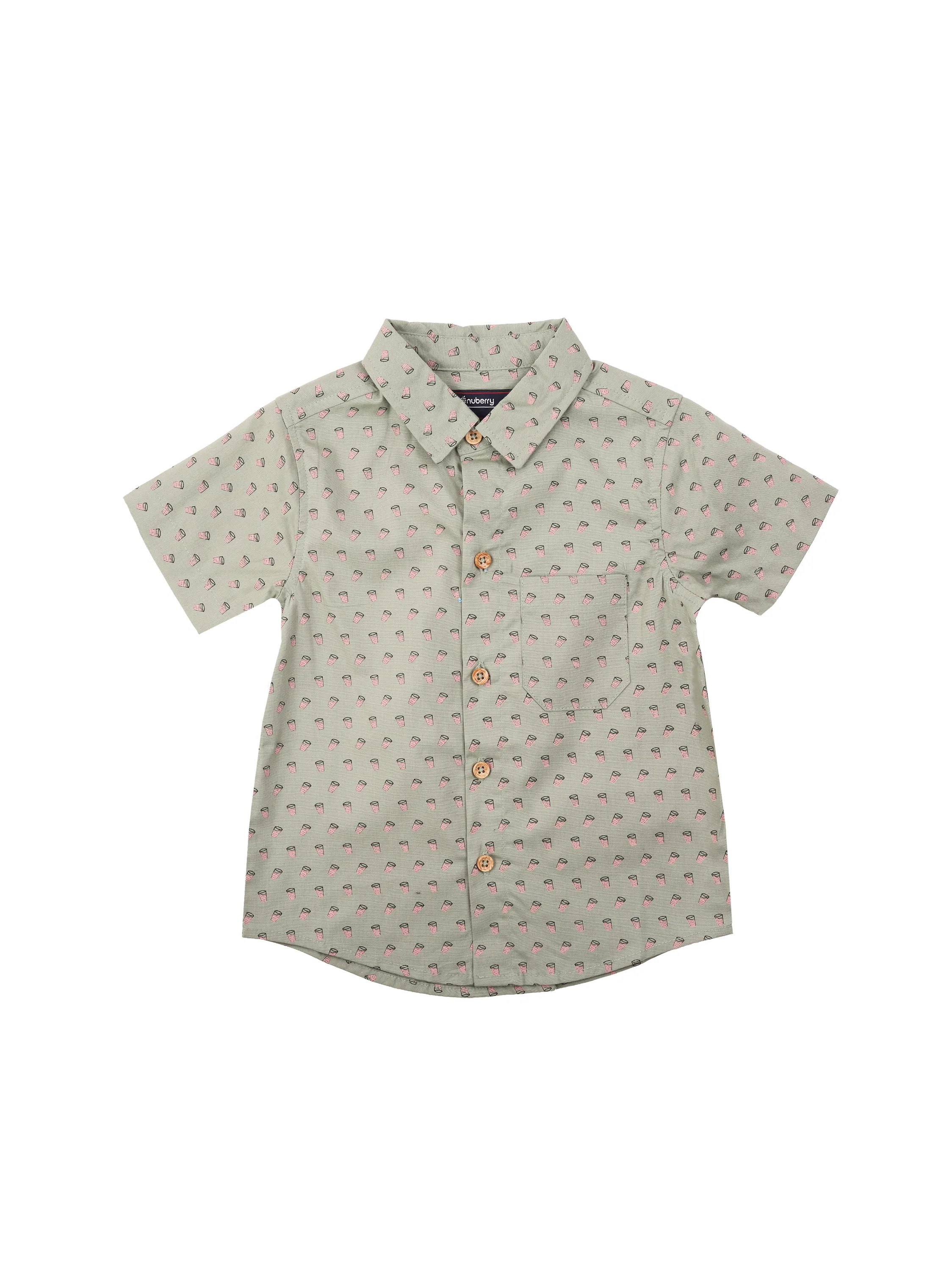 Sage Green Printed Half Sleeve Shirt for Boys