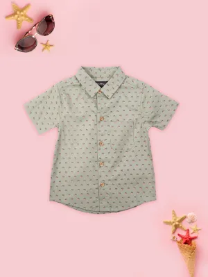 Sage Green Printed Half Sleeve Shirt for Boys