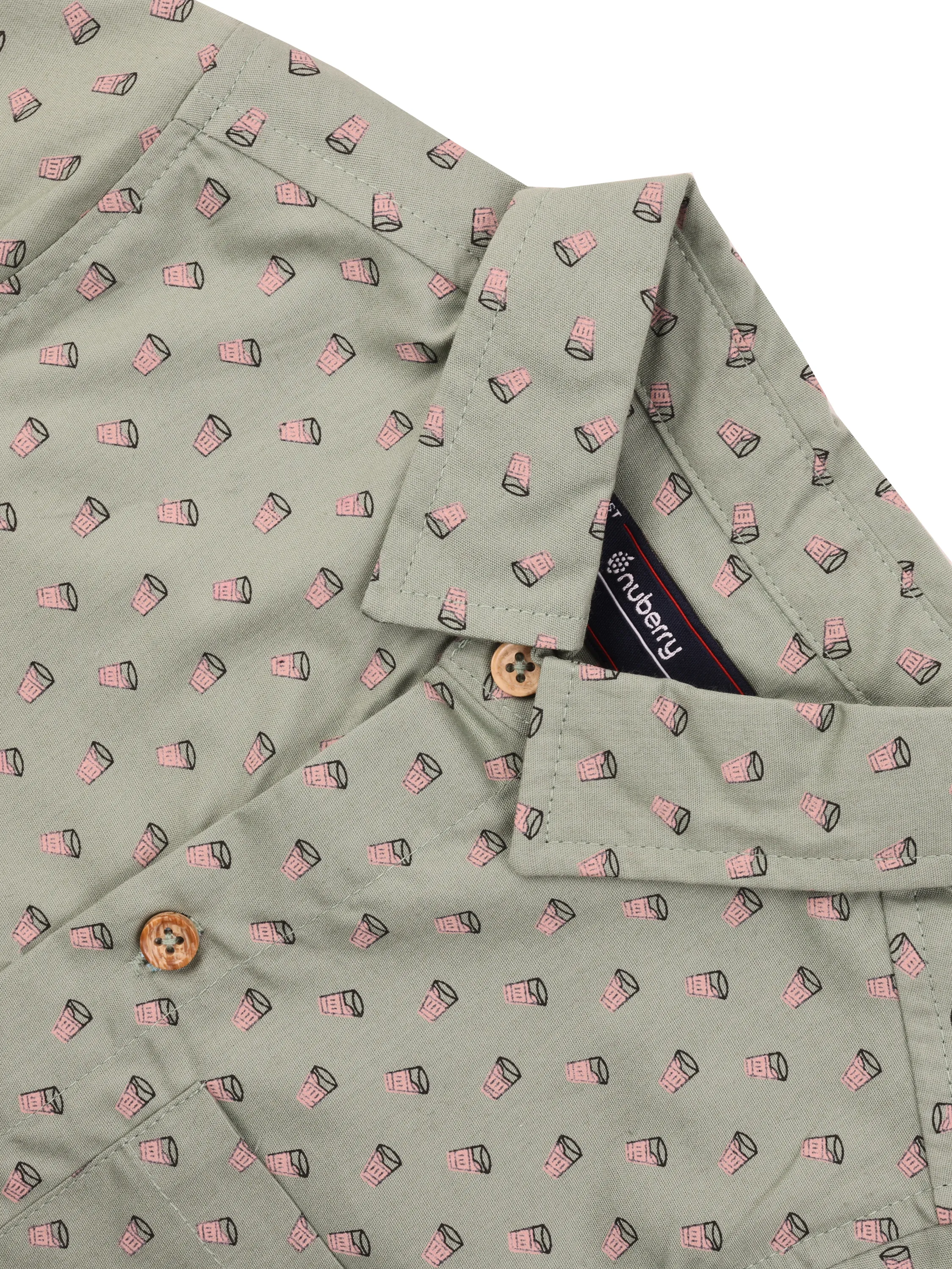 Sage Green Printed Half Sleeve Shirt for Boys