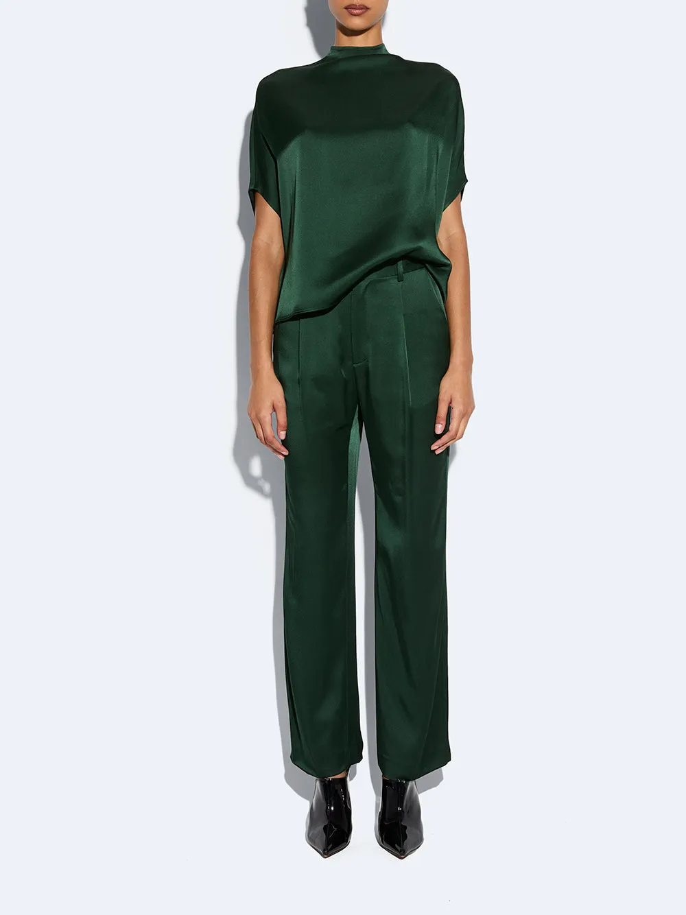Satin Tapered Pleated Pants