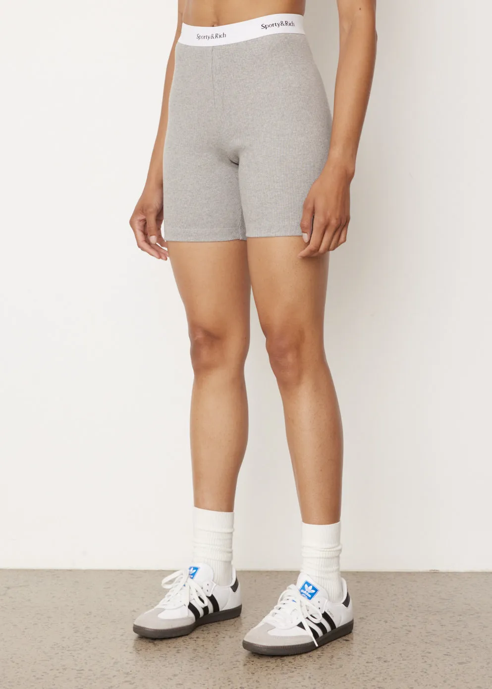Serif Logo Ribbed Biker Shorts