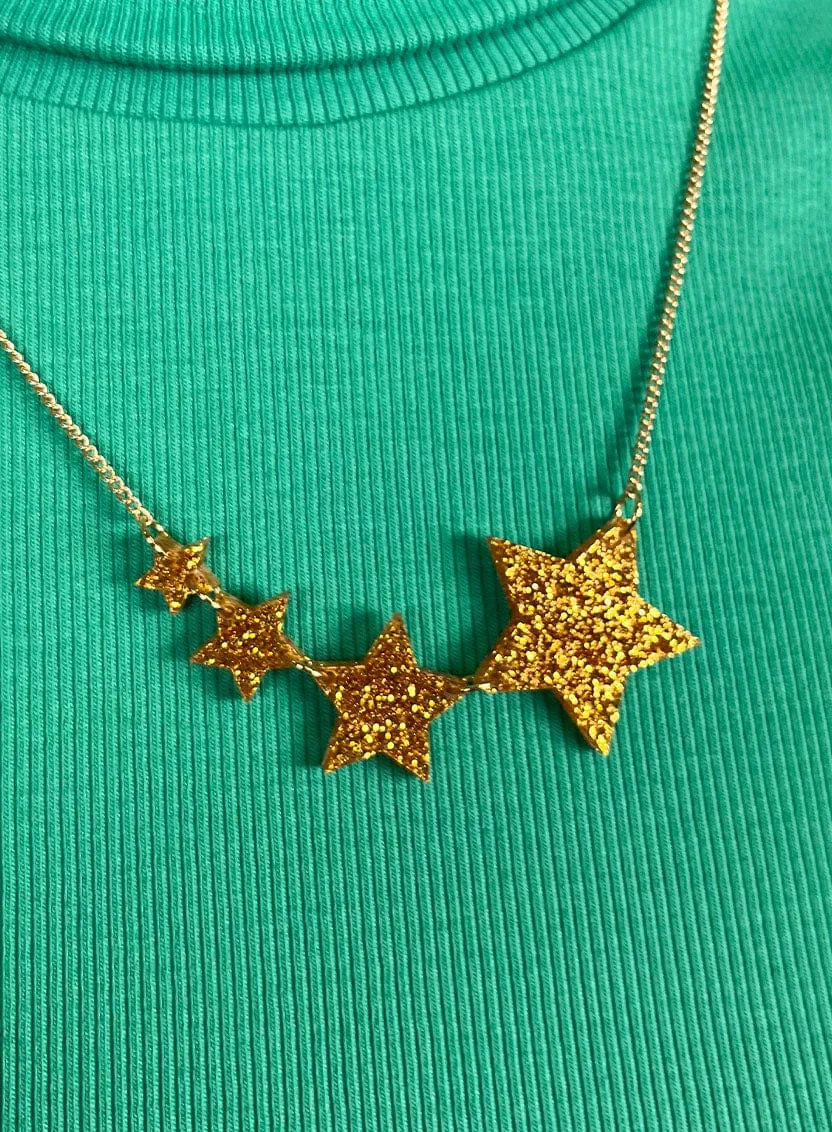 Shooting Star Necklace - Glitter Gold