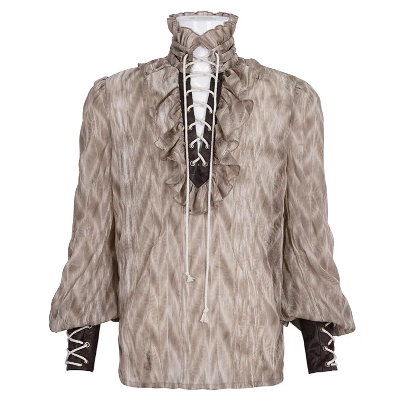 SHT11702 brown Punk high collar long sleeve men shirt