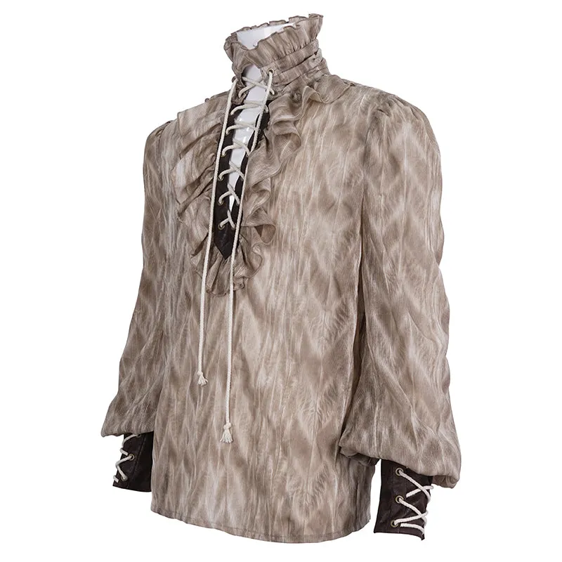 SHT11702 brown Punk high collar long sleeve men shirt