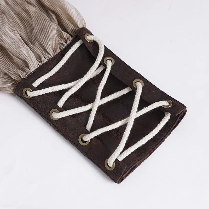 SHT11702 brown Punk high collar long sleeve men shirt