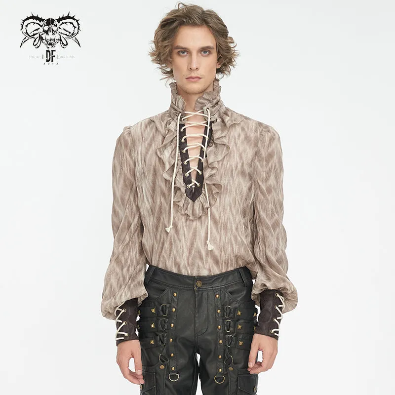 SHT11702 brown Punk high collar long sleeve men shirt
