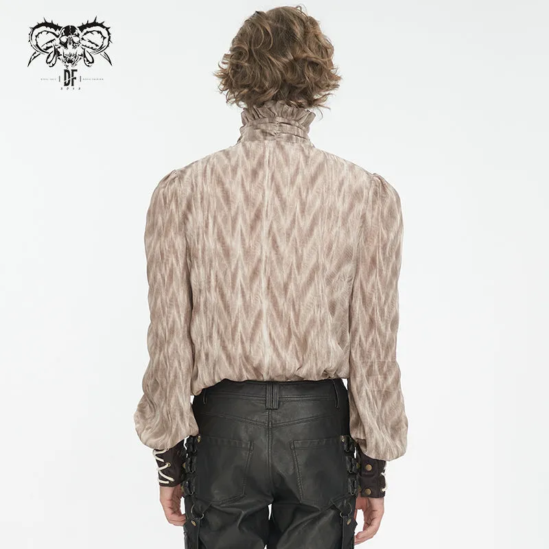 SHT11702 brown Punk high collar long sleeve men shirt
