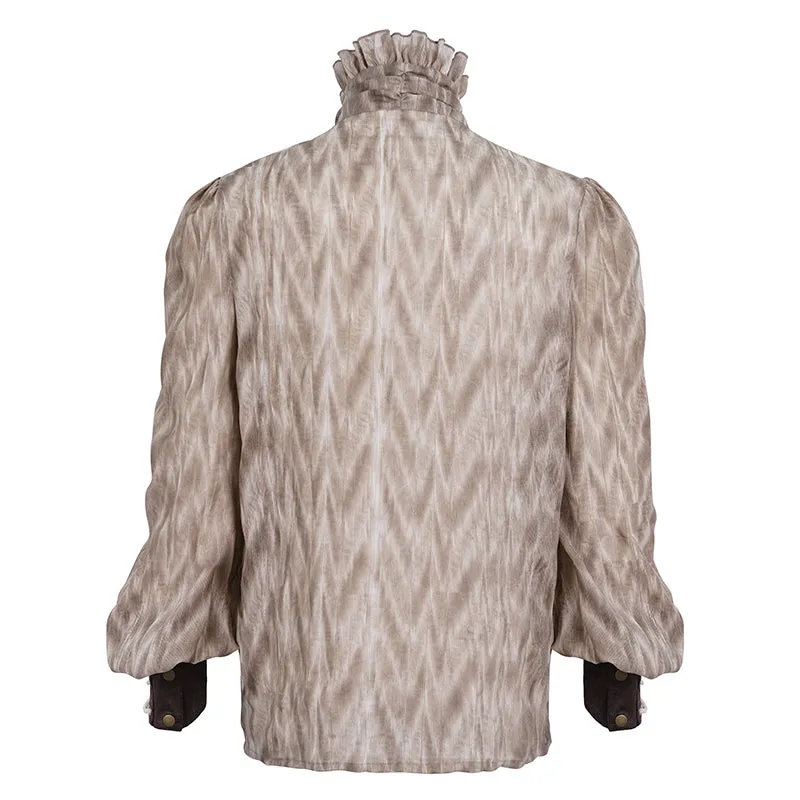 SHT11702 brown Punk high collar long sleeve men shirt