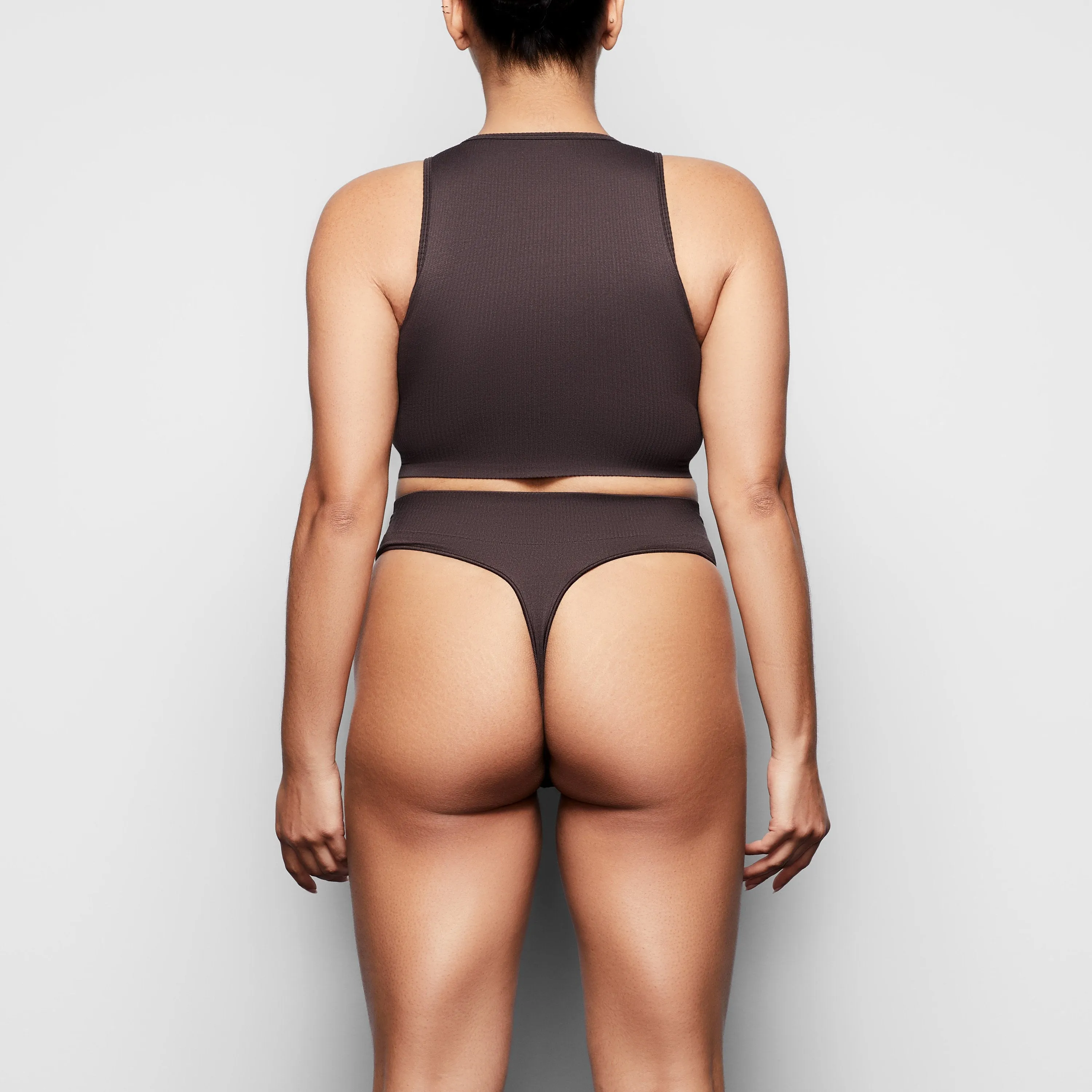 STRETCH RIB HIGH NECK BRA | SOOT