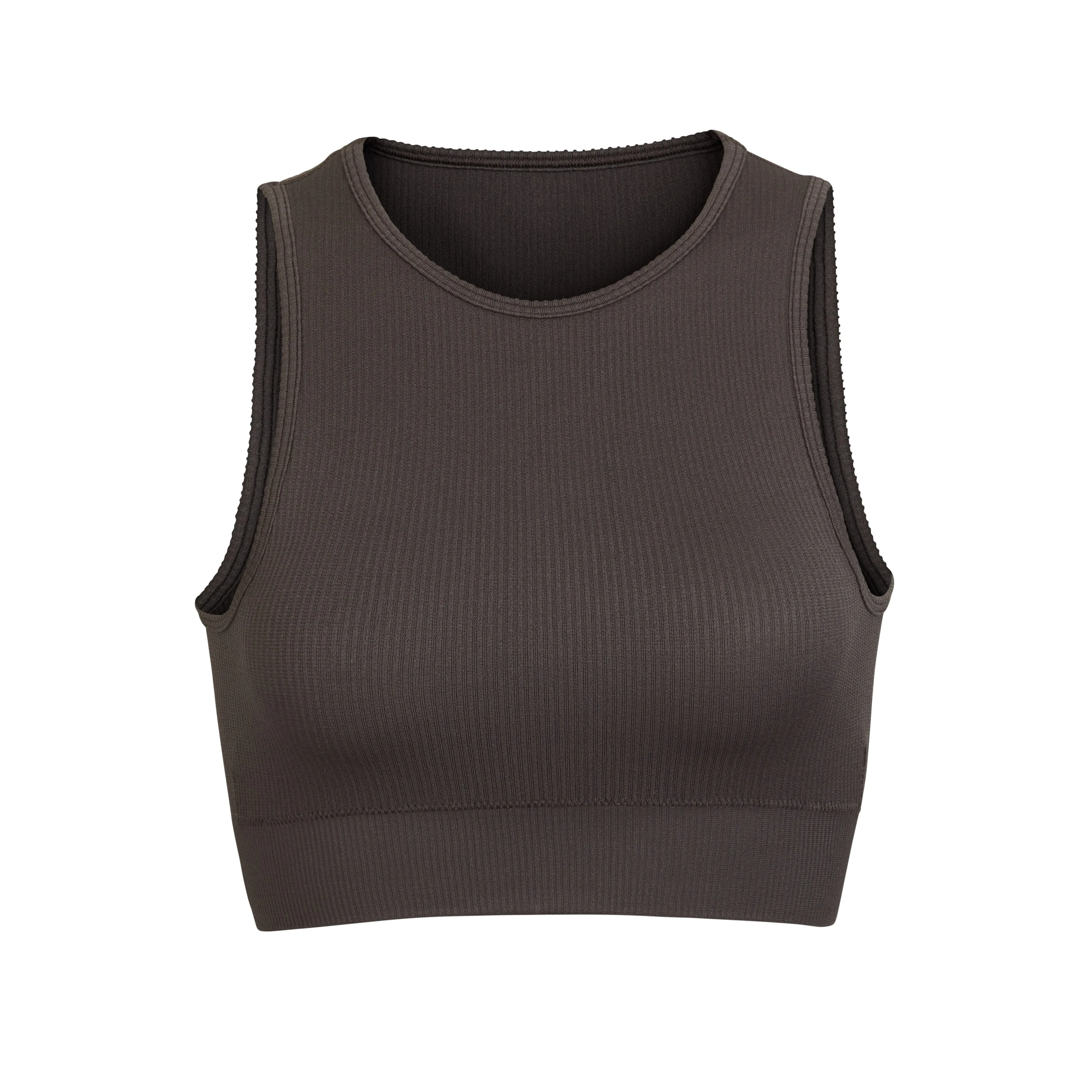 STRETCH RIB HIGH NECK BRA | SOOT
