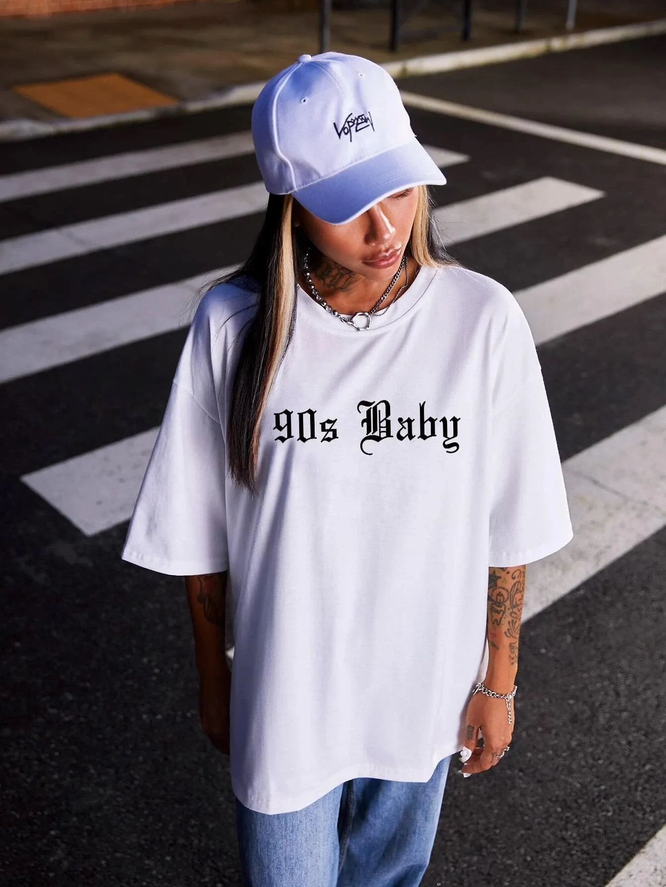 SXV  '90s Baby’ Printed Cool Aesthetic Oversized T-shirt