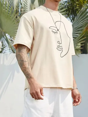 SXV  'Abstract Figure face’ Printed Cool Aesthetic Oversized T-shirt