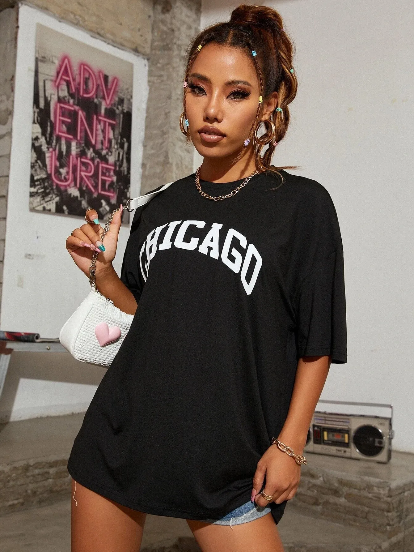 SXV  'CHICAGO’ Printed Cool Aesthetic Oversized T-shirt