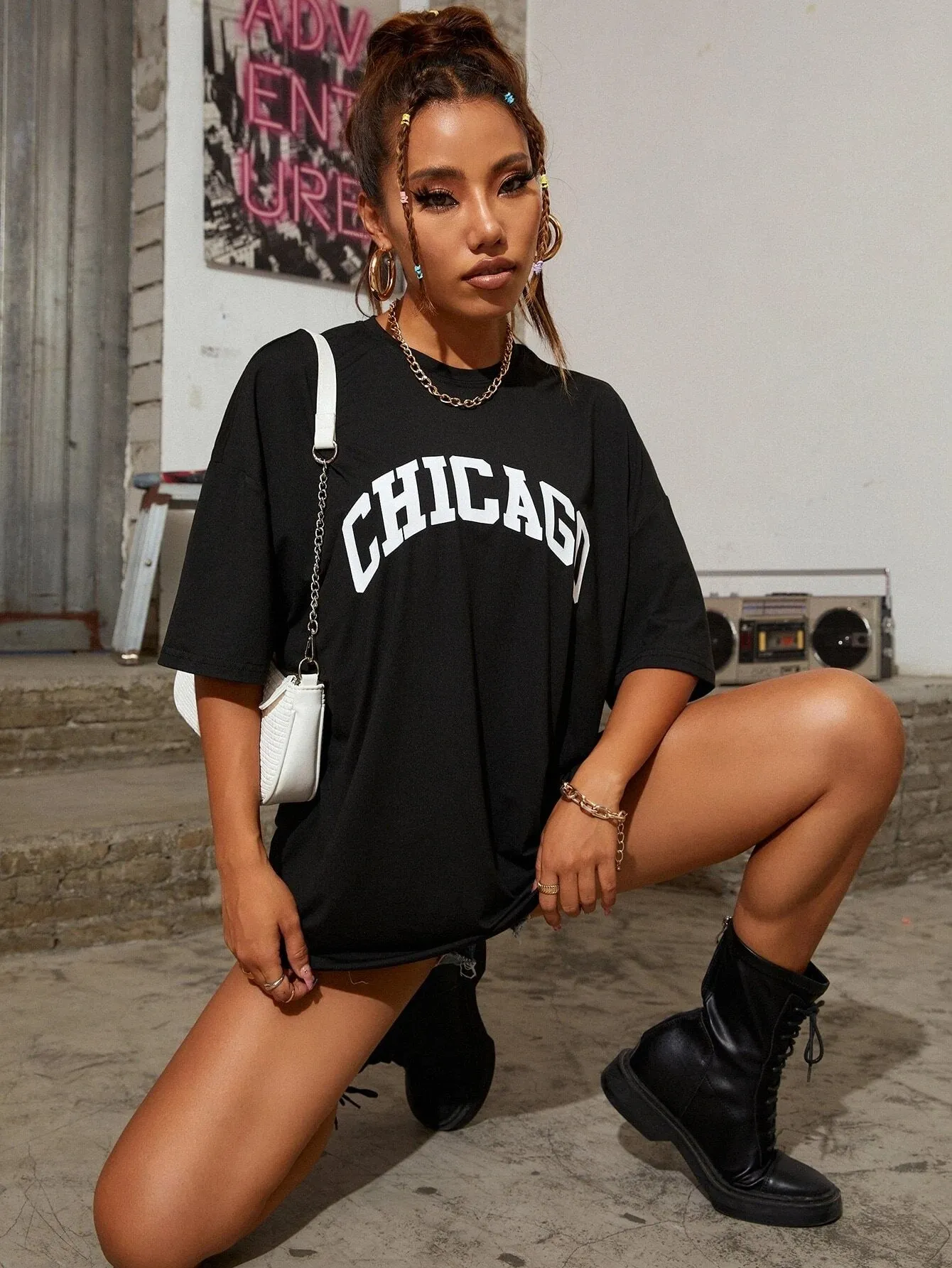SXV  'CHICAGO’ Printed Cool Aesthetic Oversized T-shirt