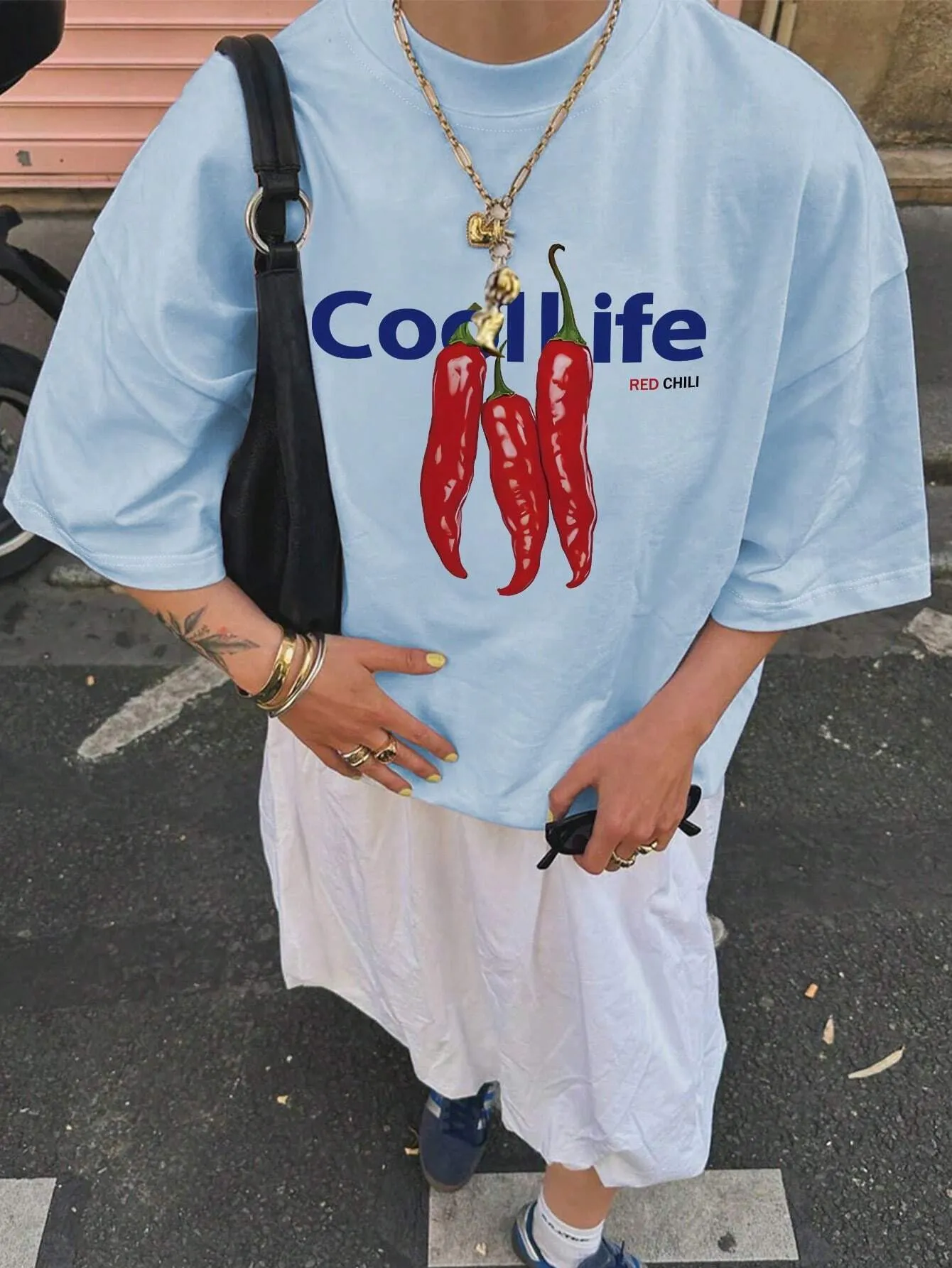 SXV  'COOL LIFE RED CHILI’ Printed Cool Aesthetic Oversized Baggy T-shirt