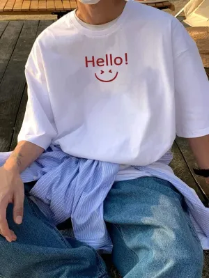 SXV  'Hello;)’ Printed Cool Aesthetic Oversized T-shirt