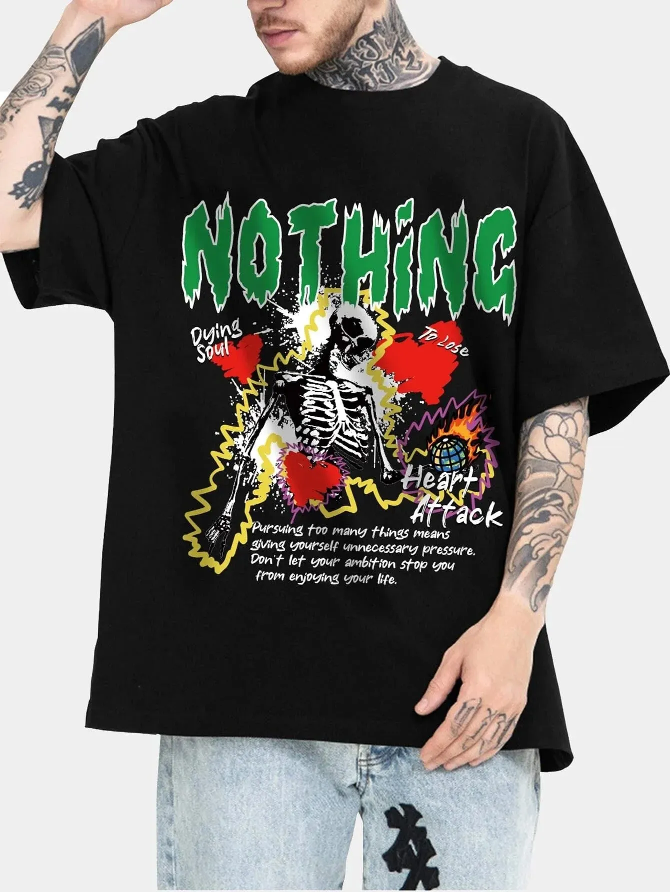 SXV  'Nothing’ Printed Cool Aesthetic Oversized T-shirt