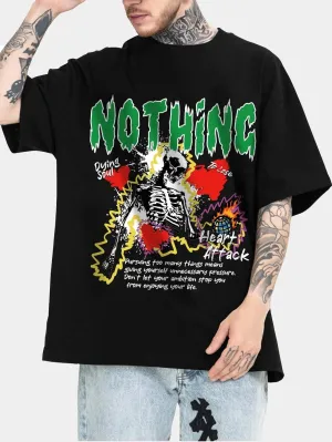 SXV  'Nothing’ Printed Cool Aesthetic Oversized T-shirt