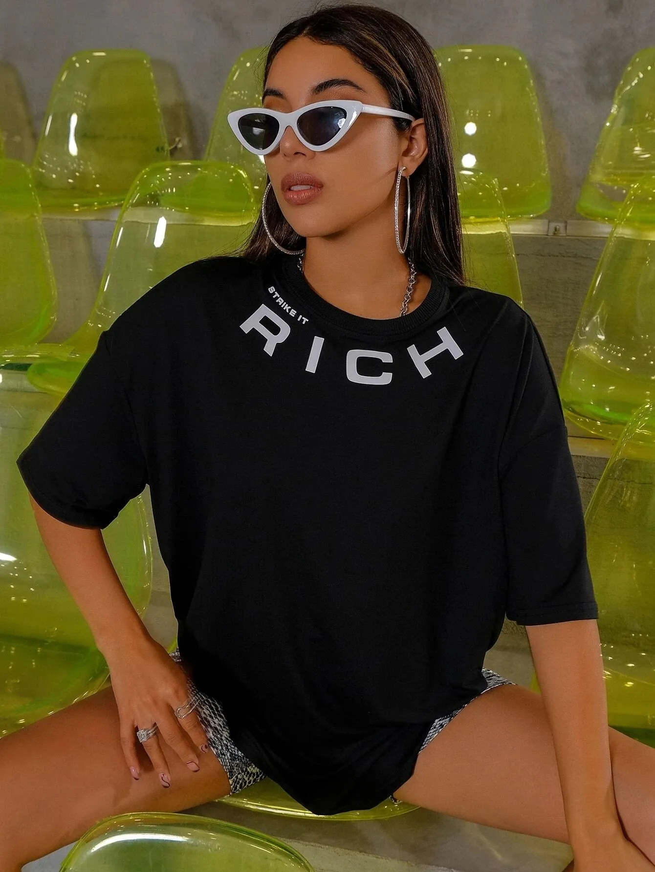 SXV  'Rich’ Printed Cool Aesthetic Oversized T-shirt