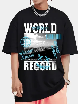 SXV  'World Record’ Printed Cool Aesthetic Oversized T-shirt