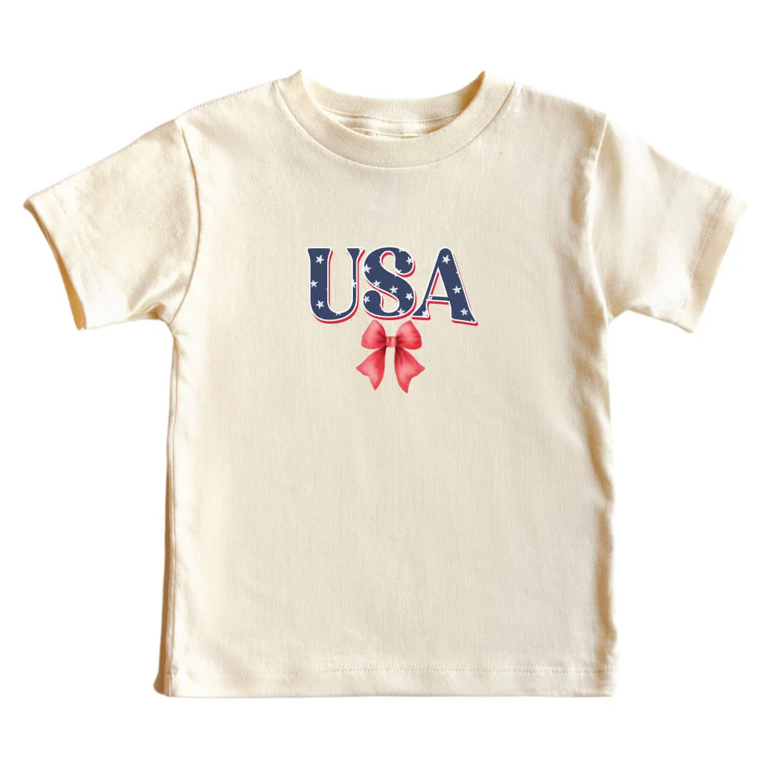 USA In A Bow Kids Graphic Tee | Natural