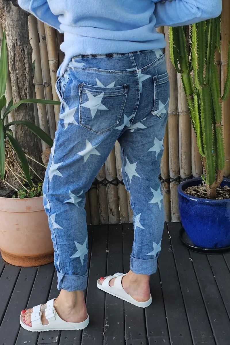 Vera May Hollywood Italian Denim Jeans Blue Star