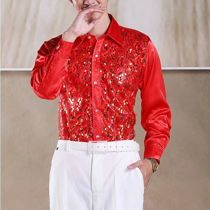Viscose Light Bright Paisley with Sequin Detail Men Shirt