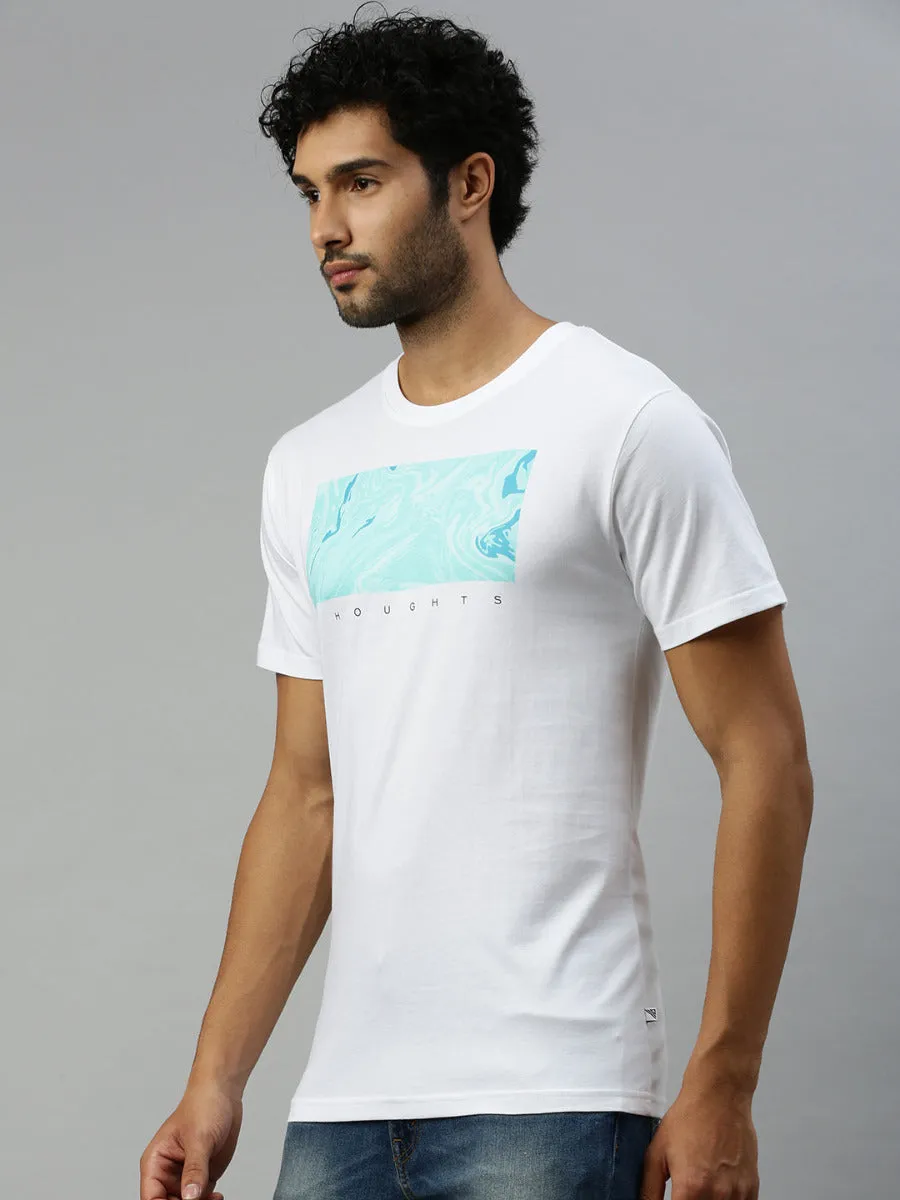White & Blue Graphic Printed Round Neck Casual T-Shirt GT44