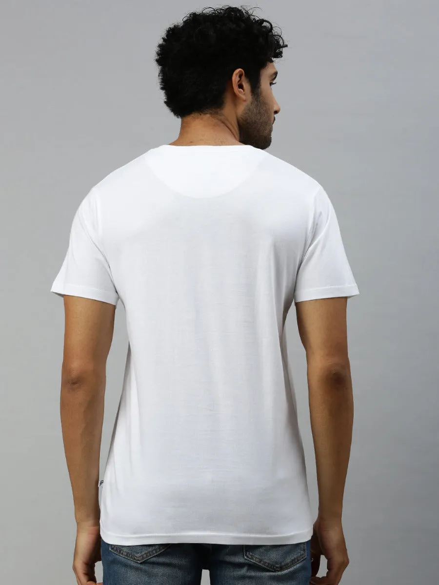 White & Blue Graphic Printed Round Neck Casual T-Shirt GT44