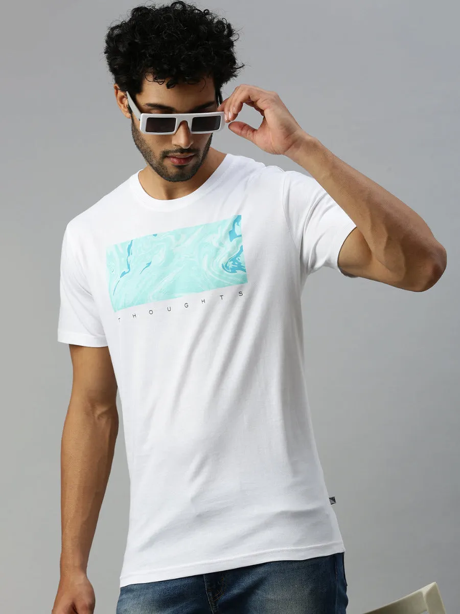 White & Blue Graphic Printed Round Neck Casual T-Shirt GT44