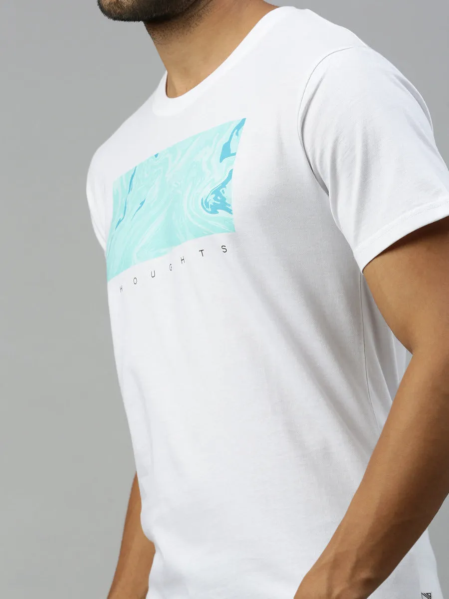 White & Blue Graphic Printed Round Neck Casual T-Shirt GT44