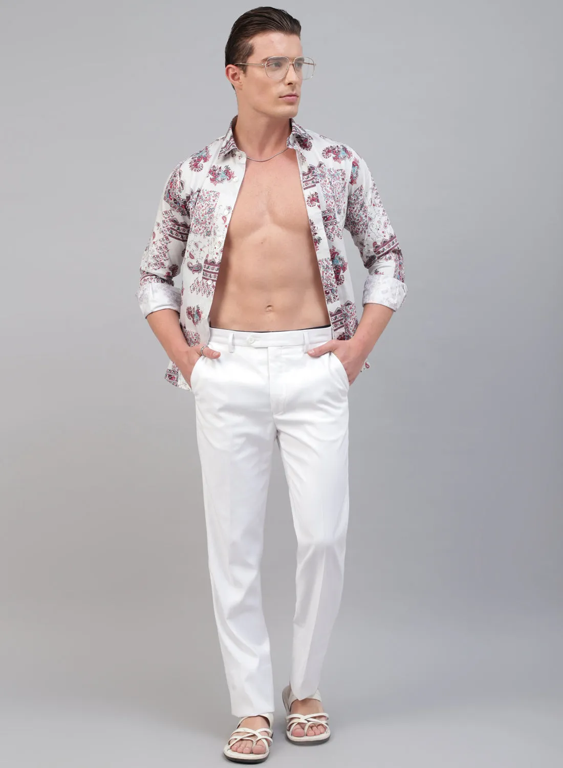 White & Red Cotton Full Sleeve Shirt