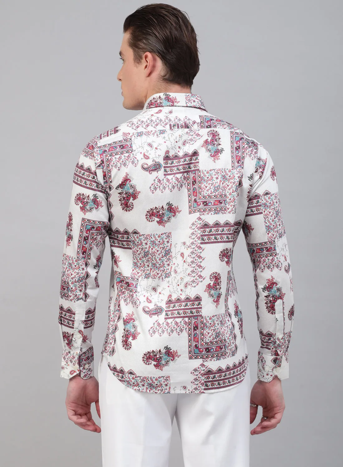 White & Red Cotton Full Sleeve Shirt