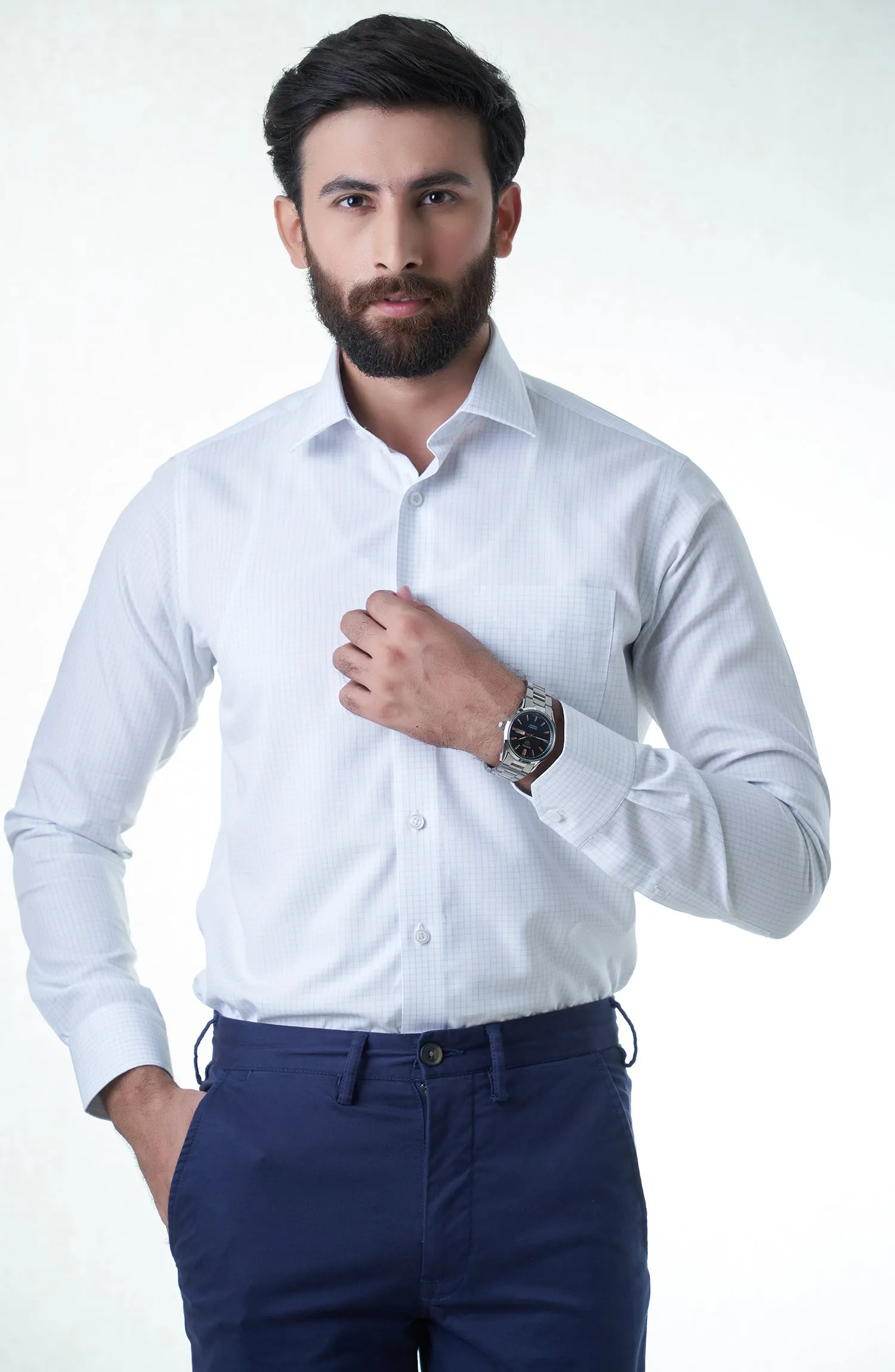 White Check Cotton Shirt