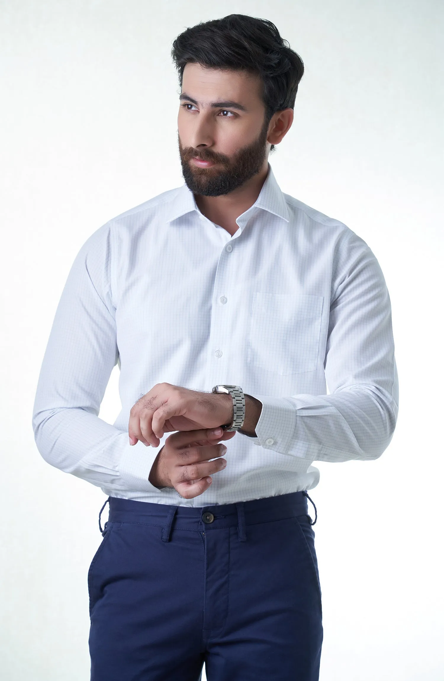 White Check Cotton Shirt