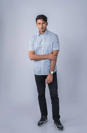 White/Navy Stripes Yarn Dyed Shirt