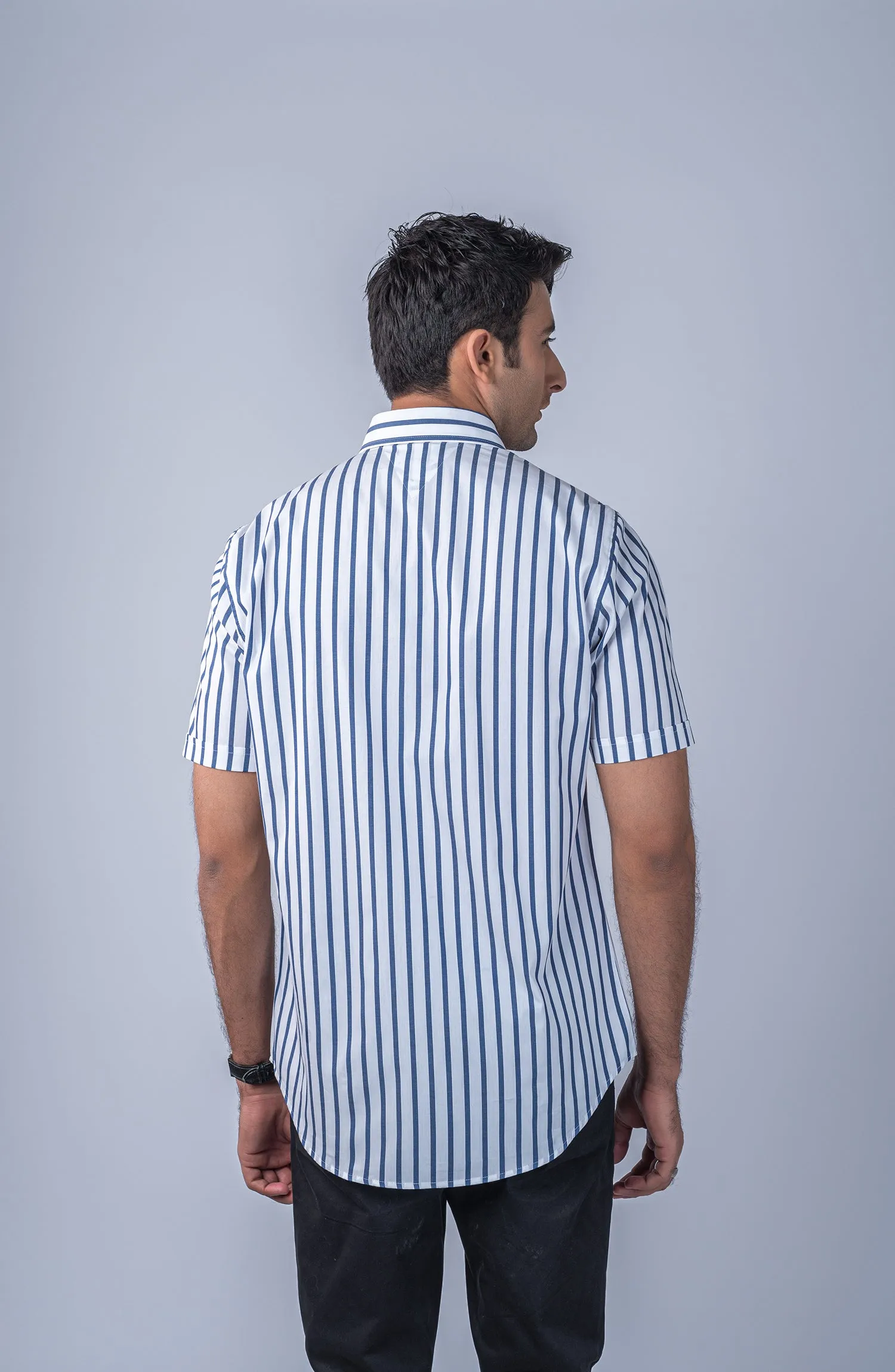 White/Navy Stripes Yarn Dyed Shirt