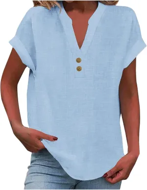 Womens Button Down Shirts Short Sleeve Cotton Gauze Tops Summer Beach Linen Shirt Dresses Blouses Oversized Coverups